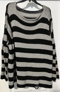 Shein Black & Gray Striped Sweater With Intentional Holes Size 4x NWOT - Picture 1 of 3