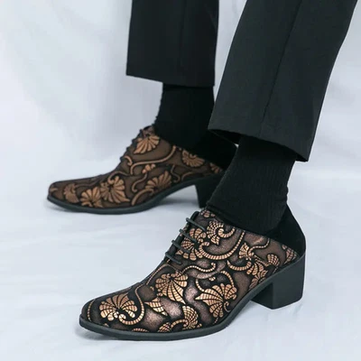 Zapatos de vestir 39-46 talla grande para hombre punta puntiaguda estampado floral con cordones tacón cubano nuevos Foto 1 de 4
