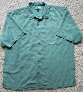 Camisa para hombre Tommy Bahama verde azulado 100 % seda manga corta abotonada talla XL - Imagen 1 de 5