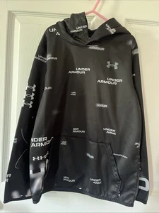 Under Armour Boys All Over Print Hoodie Youth Loose Fit Black Size Medium NEW - Picture 1 of 5