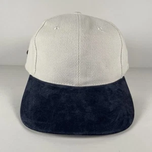 Vintage Zcapz Hat Cap Strapback Leather Suede Brim White Blue Blank Custom - Picture 1 of 6
