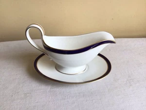 Vintage Spode England Console Blu Cobalto Fascia Cerchio Oro Gravy Barca Con Sottopiatto - Foto 1 di 11