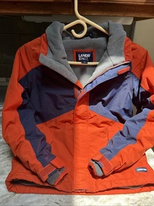 Land's End Unisex Youth Hooded Squall Jacket Fleece Lined Orange/ Blue Sz 8 - Picture 1 of 9