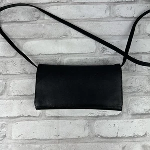 Eddie Bauer Leather Travel Wallet Small Crossbody Bag Black Tri-Fold NWOT - Picture 1 of 2