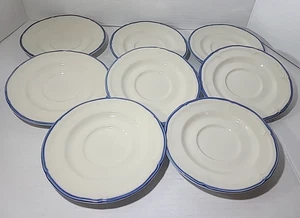 Set Of 8 International Stoneware Japan 6" Saucer Plates, White And Blue - Picture 1 of 10