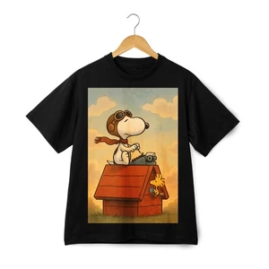 Snoopy & Woodstock bedrucktes Cartoon Freizeit Unisex T-Shirt - Bild 1 von 21