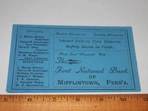 MIFFLINTOWN PA - UM 1900 TINTENLÖSCHER - ERSTE NATIONALBANK - GRONINGER - Bild 1 von 3