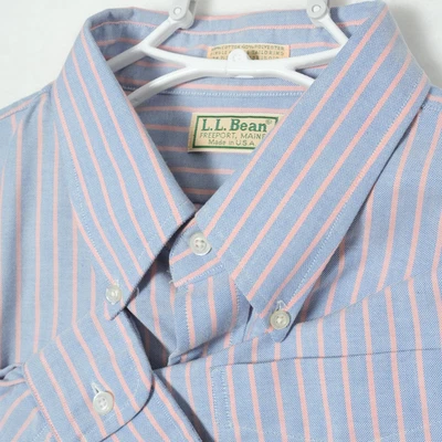VTG LL Bean Button Shirt Men's 18-33 Blue Striped Pink Single Needle Made USA - Image 1 of 4