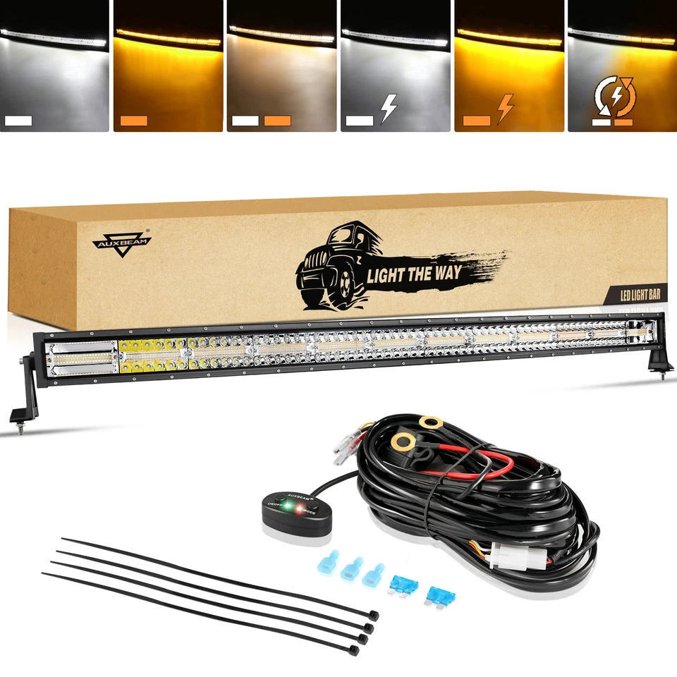 Barra de luz LED estroboscópica blanca ámbar curva AUXBEAM 50" pulgadas 6 modos para Chevrolet Foto 1 de 4