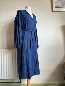 H&M 100% Cotton Blue Kaftan Midi Dress. M UK 10 12 14. Made in India. Boho - Picture 1 of 15
