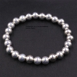 Pure S999 Fine Silver 999 Chain Women Lucky 8mm Round Beads Bracelet 17-18G - Picture 1 of 4