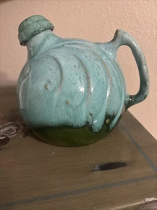 Vintage Keramik Aqua Grün Wirbel Glasiert Krug Kanne mit Korken - Bild 1 von 10