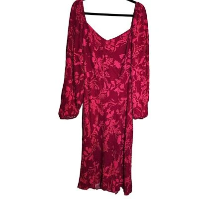 Ava & Viv 连衣裙女式 3X 码红色秋季弹力 Midi 花卉蓬松长袖 — 第 1/4 张图片