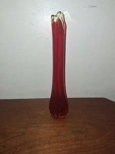 Vintage L.E Smith 12" Amberina SWUNG Stretch GLASS VASE Unique - Picture 1 of 7