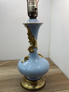 Antique Lamp Deco Nouveau Boudoir Bedroom Cottage Shabby WORKS Blue Gold - Picture 1 of 15
