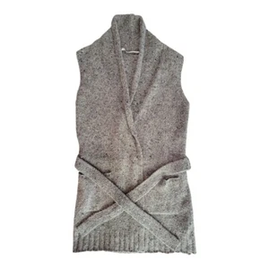 Athleta XS ärmellose graue Strickjacke vorne zum Binden 50% Wolle Pullover Taschen Staubtuch - Bild 1 von 9