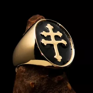 CROSS LORRAINE RING, MENS RING, BIKER RING, BLACK FRENCH CROSS LORRAINE SIZE 13 - Picture 1 of 8