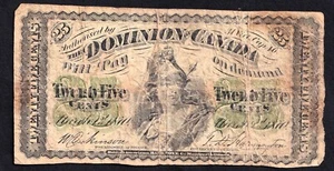 Dominion of Canada 1870 25 Cent Shinplaster Plain Dickinson-Harington Nice Note - Picture 1 of 2