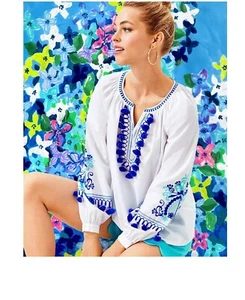 Lilly Pulitzer NWT Kaydence Tunic Top Resort White Boreali Bohemian Size Large - Picture 1 of 3