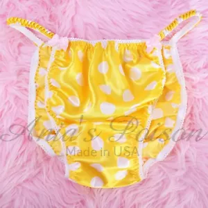 Sissy Satin Panties for MEN - Yellow White Dot string Bikini or bra or skirt - Picture 1 of 6