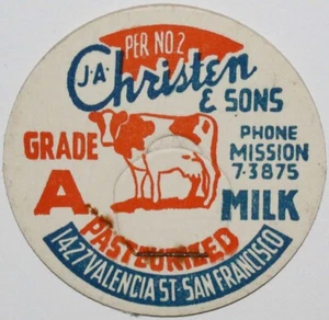 Vintage Milchflaschenverschluss J A CHRISTEN and SONS cow pic San Francisco California - Bild 1 von 3