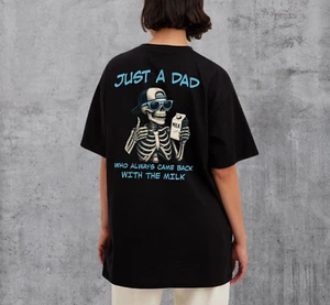 Just A Dad Skeleton Shirt Funny Father Graphic Tee Milk Joke Tee Gift for Dad - Picture 1 of 10