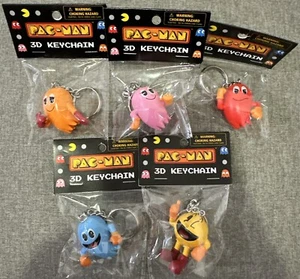 BRAND NEW (Set of 5) Bandai Namco Pac-Man 3D Keychains Pac Man - Picture 1 of 1