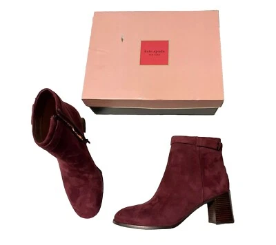 Nuevo con etiquetas Kate Spade Madelaine Madera de Cerezo Gamuza Correa Cremallera Botín Mujer Zapato Talla 9.5B Foto 1 de 4