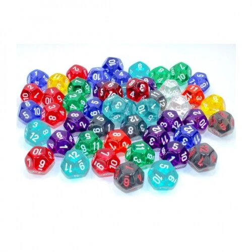 Juego de dados - Dados translúcidos D12 (50 X W12) en bolsa - Colores mezclados Foto 1 de 1