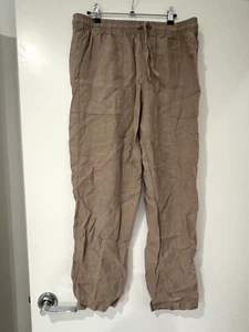 Aere Drawstring Waist Linen Straight Leg Casual Pants Tan Size XL - Bild 1 von 10
