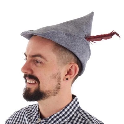 Hombres Alpino Robin Hood Oktoberfest Elfo Peter Pan Disfraz Sombrero con Pluma Verde Gris Foto 1 de 2