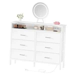 White Dresser with Lighted Mirror, Fabric Dressers 6 Drawer Dresser for - Picture 1 of 8