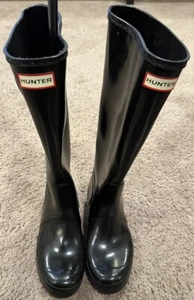 Hunter Botas de Lluvia Mujer 9 Originales Altas Hasta la Rodilla Negras Brillo Clásicas - Imagen 1 de 5