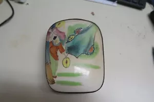 Antique Chinese Asian Porcelain Shard Lid Vintage Metal Silver Trinket Box 5"x6" - Picture 1 of 8