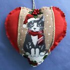 Handmade Cat Fabric Hanging Heart Christmas Tree Decoration Shabby Chic Vintage