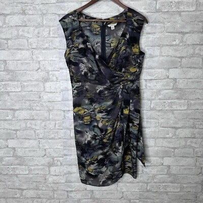 Boston Proper Surplice Dress Size 10 Faux Wrap Satin V Neck Pythons Print - Image 1 of 4
