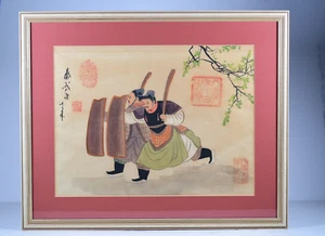 Antique Chinese Painting Watercolour - Warriors - Glazed Frame Rare - Picture 1 of 1