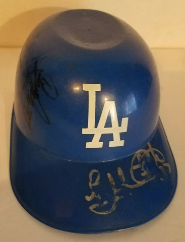 LA Dodgers Rawlings Mini Baseball Batting Helmet 7.5” with Unknown Autographs Cover