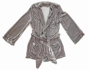 Sleeping With Jacques Bon Vivant Robe Women 6 Gray Velvet Piped Kimono READ - Picture 1 of 15