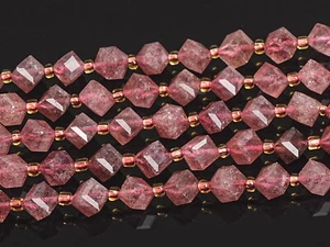 8MM Genuine Natural Rose red Strawberry Quartz Bead AAA Faceted Cube Loose Beads - Picture 1 of 3