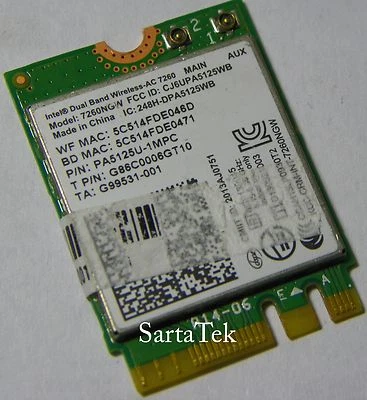 Toshiba OEM P/N G86C0006GT10 Doble Banda Inalámbrica-AC 7260 7260NGW BT PCIe NGFF Foto 1 de 2