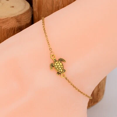 Sea Turtle Bracelet Anklet Adj Cable Chain 8" - 10.5" Gold Beach 1028-309 - Image 1 of 4