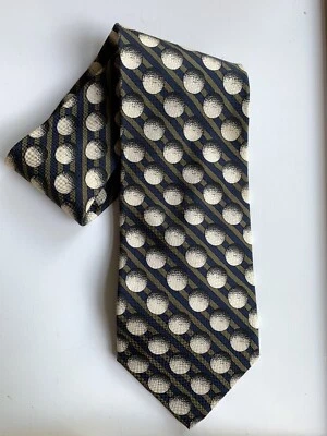 STRUCTURE LE COLLEZIONI Silk Golf Ball Navy Blue Olive Green Stripes - Image 1 of 3