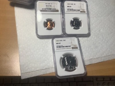 1967 SMS Penny , Nickel, Half Dollar MS67 - Image 1 of 2