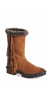 Sam Edelman Tilden Faux Fur Fringe Boots Bootie Size 5.5 MOCHA SUEDE $150 - Picture 1 of 12
