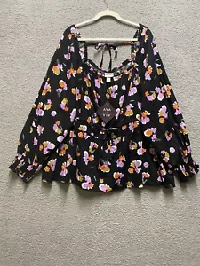 Ava & Viv Shirt Womens 4X Black Plus Size Floral Long Sleeve Back Tie Blouse - Picture 1 of 8