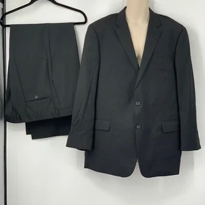 Hickey Freeman Milburn 2 Pc Wool Suit Two Button Black Pinstripe Size 46L/41x30 - Picture 1 of 15