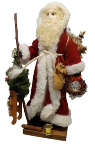 Primitive Santa Clause On A Stand 18" Tall Figurine With Staff And Gifts - Picture 1 of 13