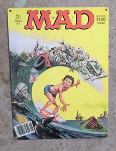 Cartel de metal Mad Magazine Comics Alfred E. Neuman Surf's Up Surfing Cartel - Imagen 1 de 2