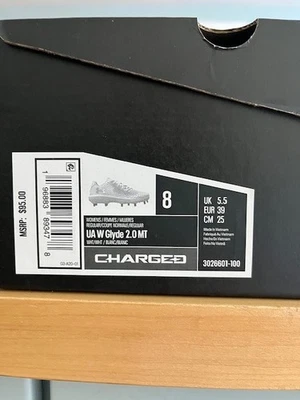 Botines de softbol Under Armour para mujer blancos UA Glyde 2.0 MT (metal) - talla 8 Foto 1 de 4